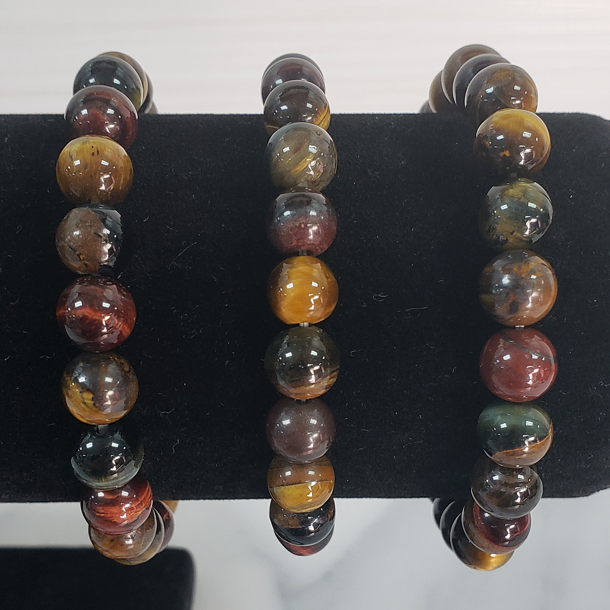 Multi Tigers Eye Crystal Natural Gemstone 7-8mm Bead Bracelet - On Form