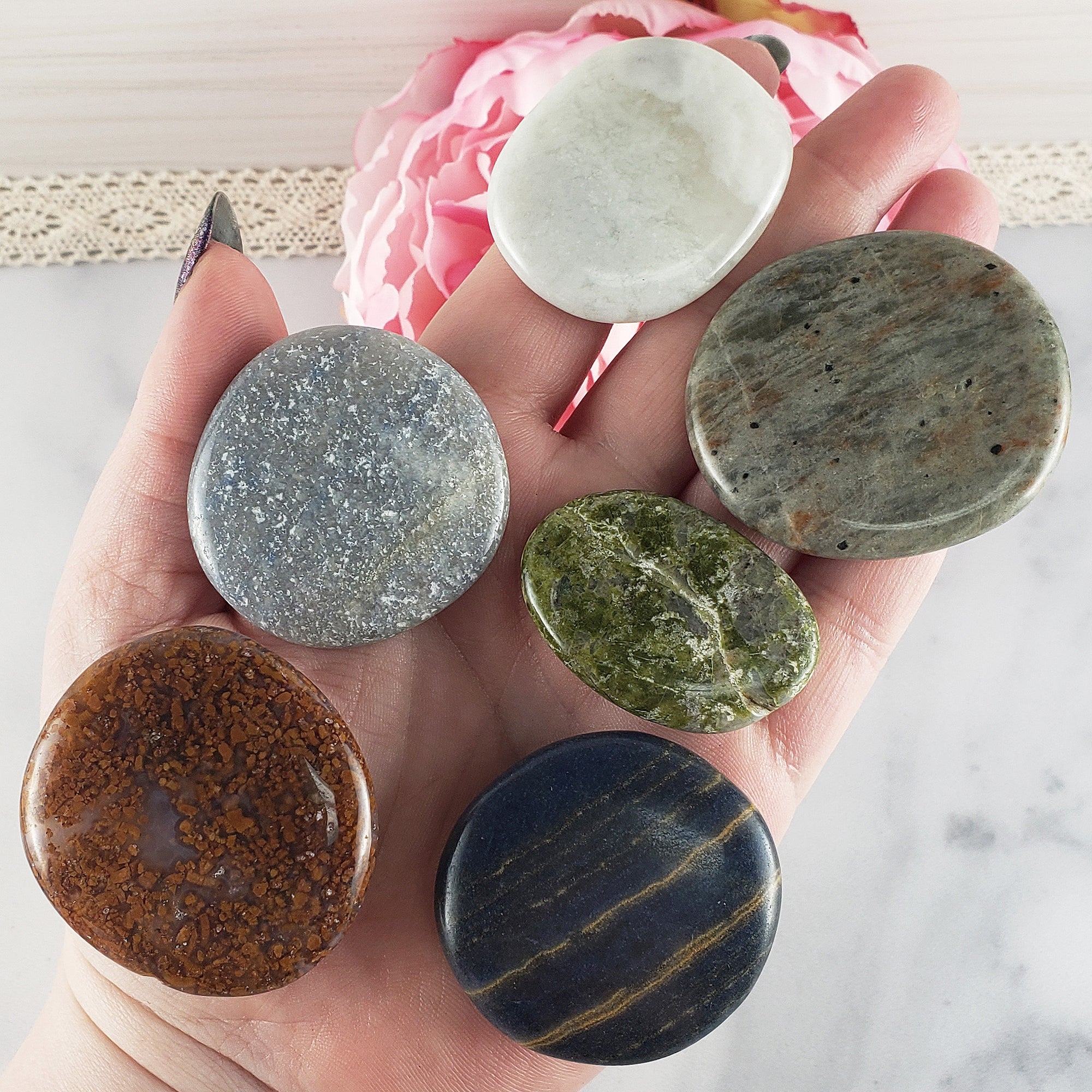 Intuitively Selected Natural Crystal Palm Stone Worry Stone Meditation Tool | Mystery Crystal Surprise