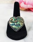 Unique Iridescent Abalone Shell Heart Natural Gemstone 925 Sterling Silver Ring | Size 8 - 1