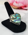 Unique Iridescent Abalone Shell Heart Natural Gemstone 925 Sterling Silver Ring | Size 8 - 5