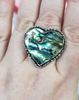 Unique Iridescent Abalone Shell Heart Natural Gemstone 925 Sterling Silver Ring | Size 8 - 6