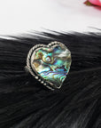 Unique Iridescent Abalone Shell Heart Natural Gemstone 925 Sterling Silver Ring | Size 8