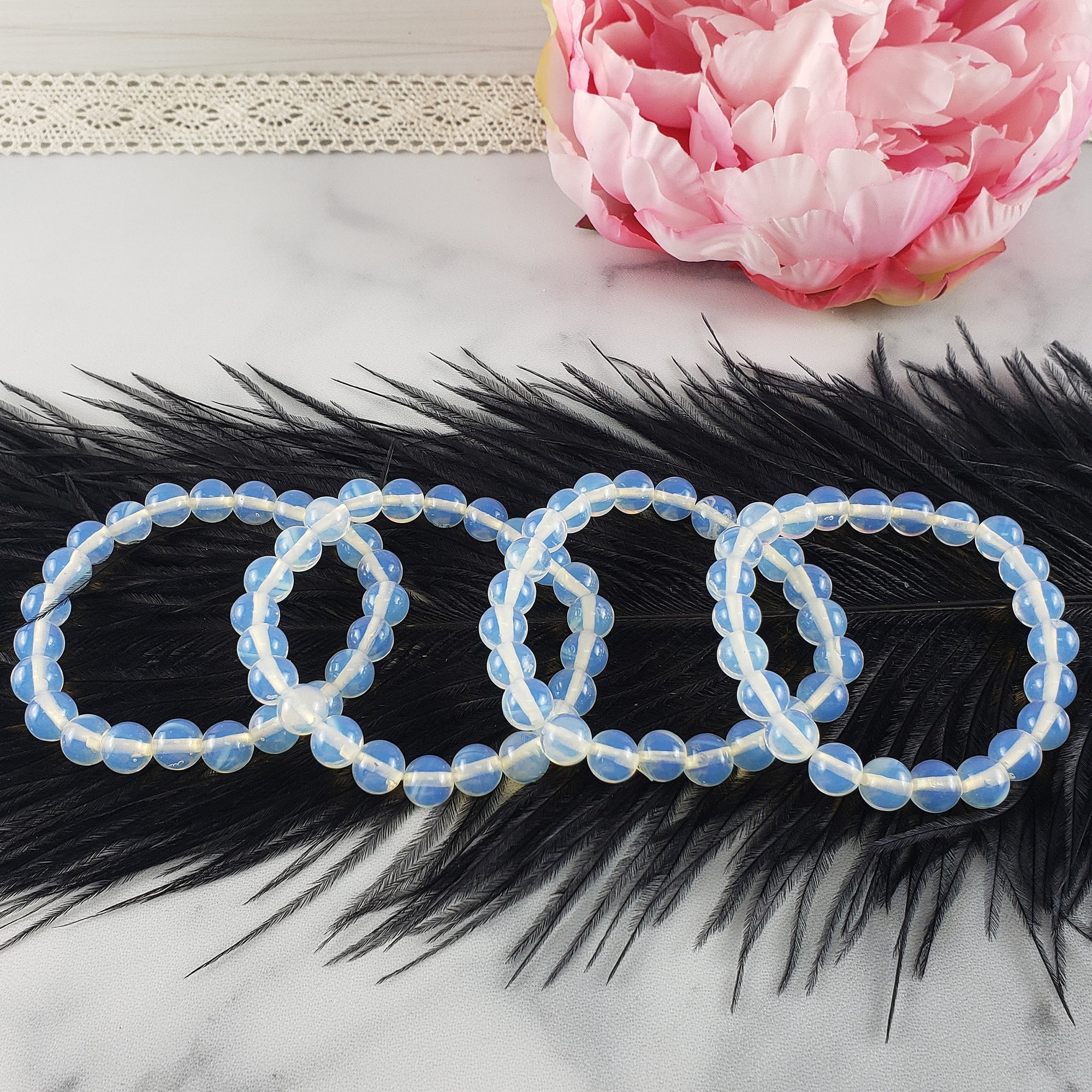 Opalite Crystal Manmade Gemstone 7-8mm Bead Bracelet | Third Eye Chakra Crystals