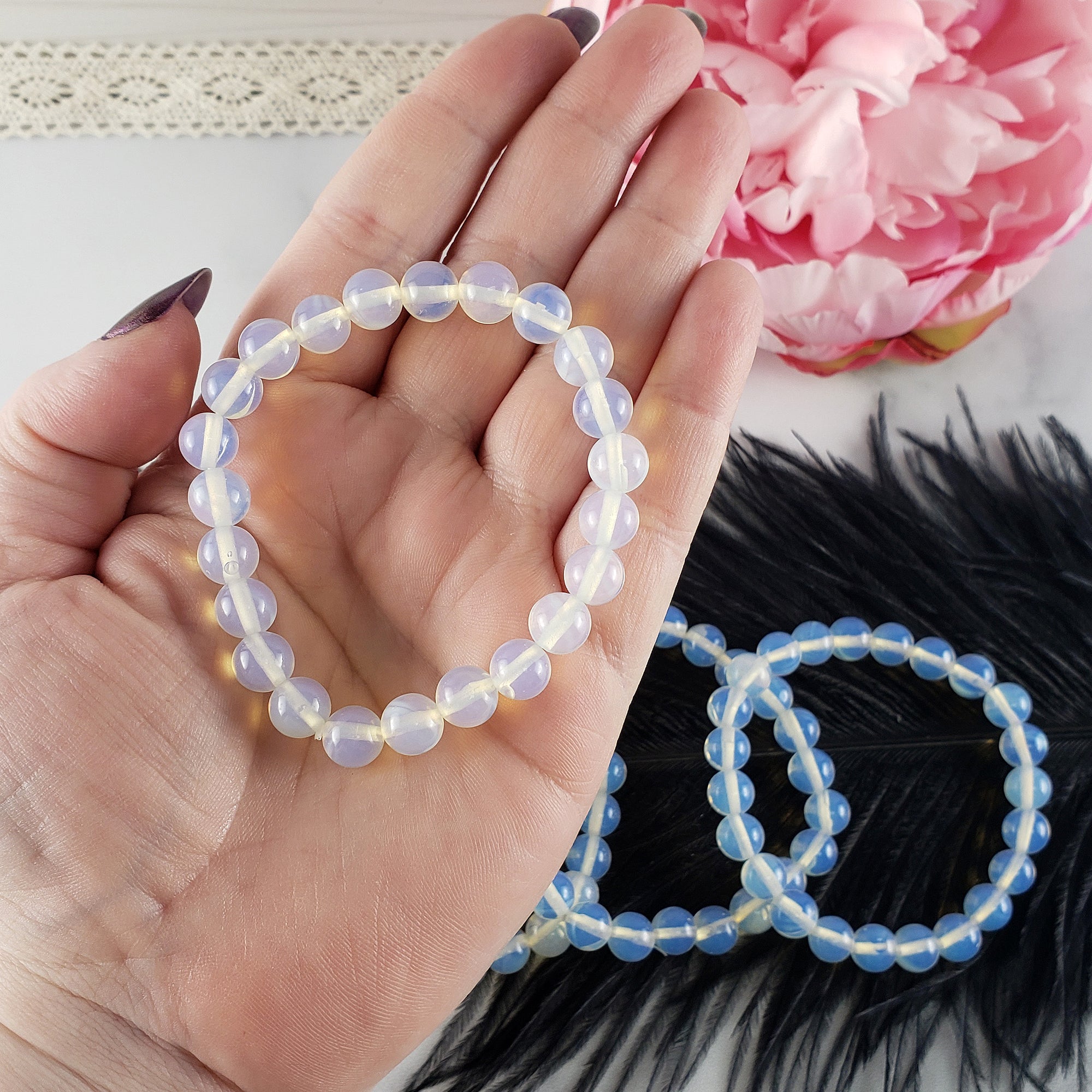 Opalite Crystal Manmade Gemstone 7-8mm Bead Bracelet | Solar Plexus Chakra Stones