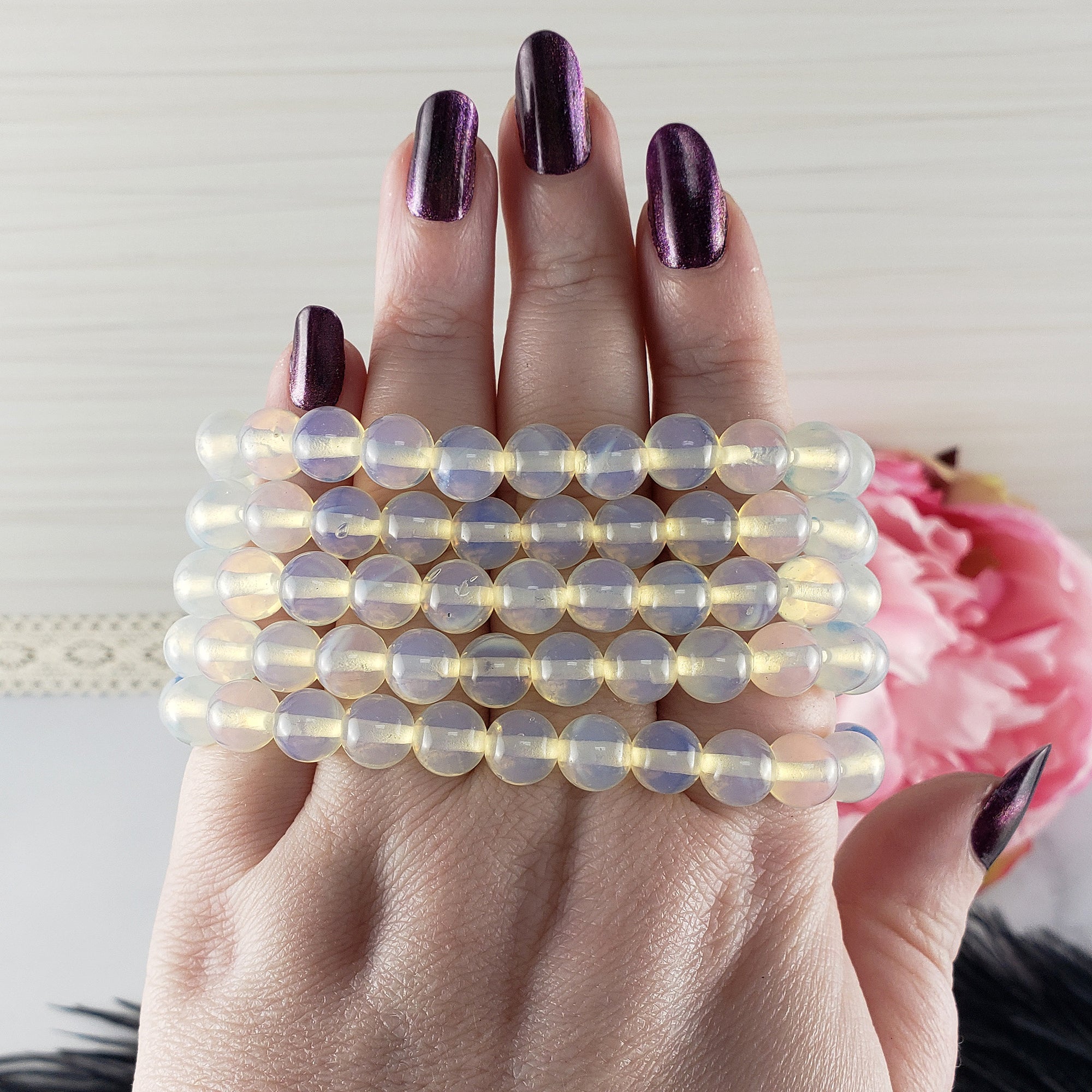 Opalite Crystal Manmade Gemstone 7-8mm Bead Bracelet | Crown Chakra Crystals