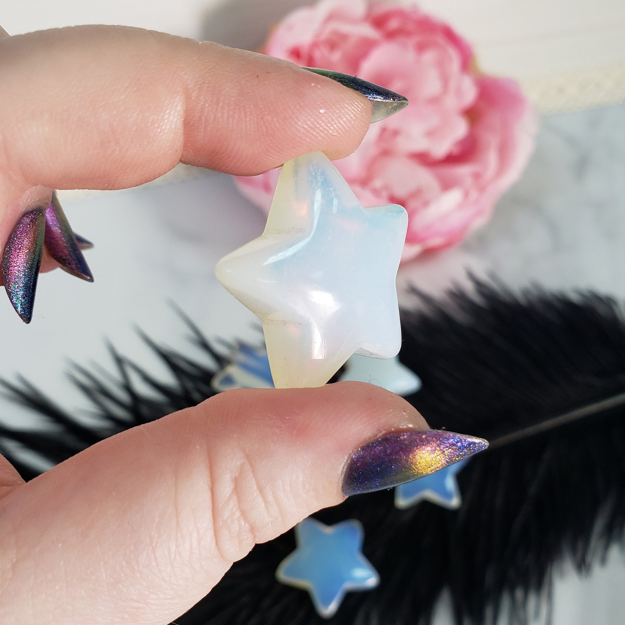 Opalite Crystal Star Manmade Gemstone Wishing Star Carving Fidget Stone | 25-30mm - 6