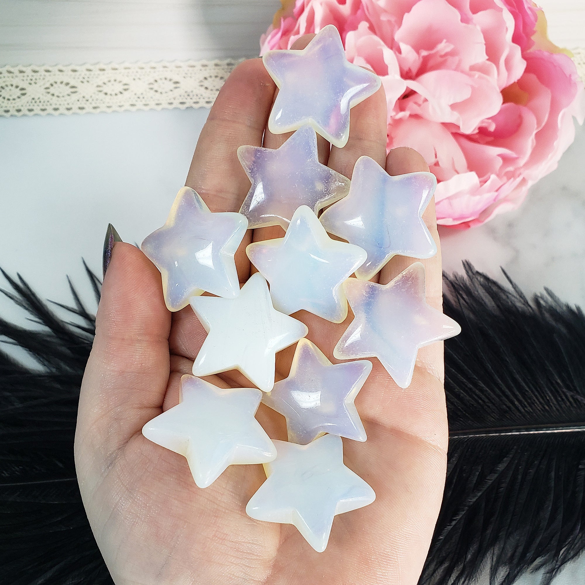 Opalite Crystal Star Manmade Gemstone Wishing Star Carving Fidget Stone | 25-30mm - 7