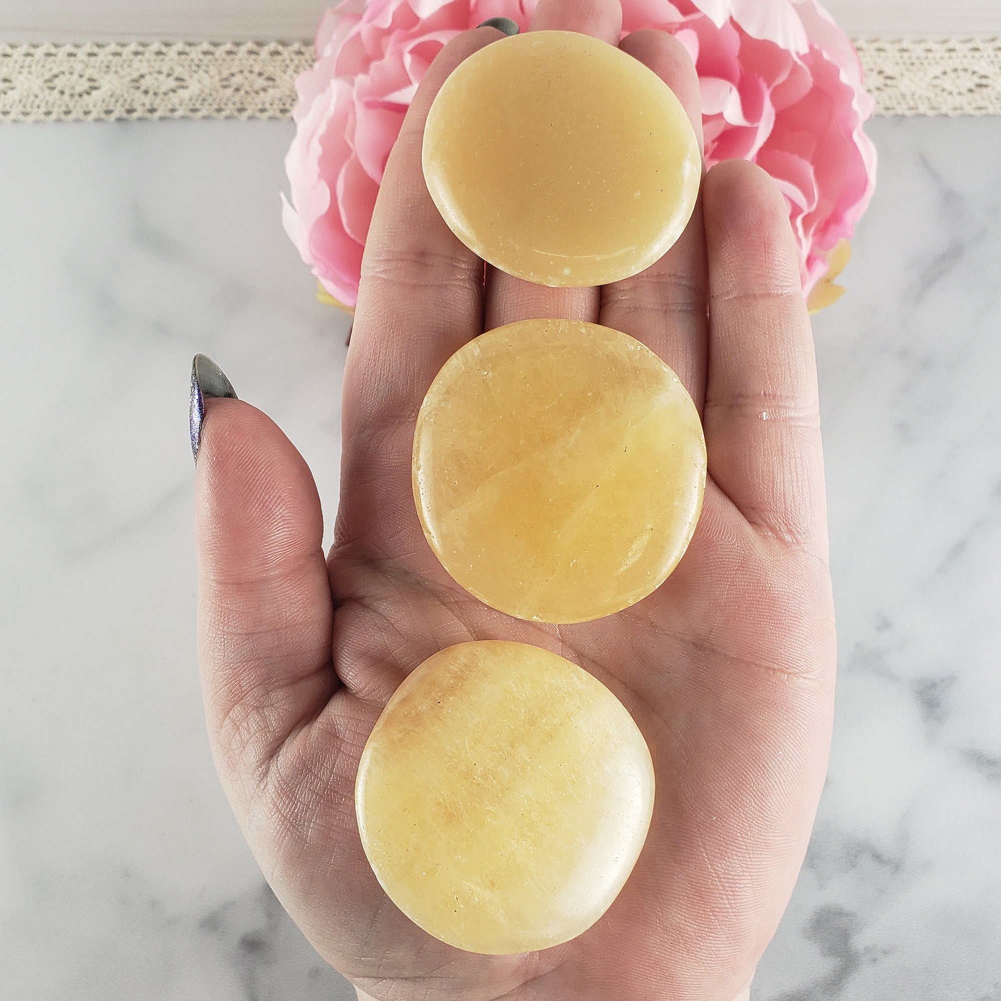 Orange Calcite Crystal Palm Stone Natural Gemstone Worry Stone Meditation Tool - Sacral Chakra