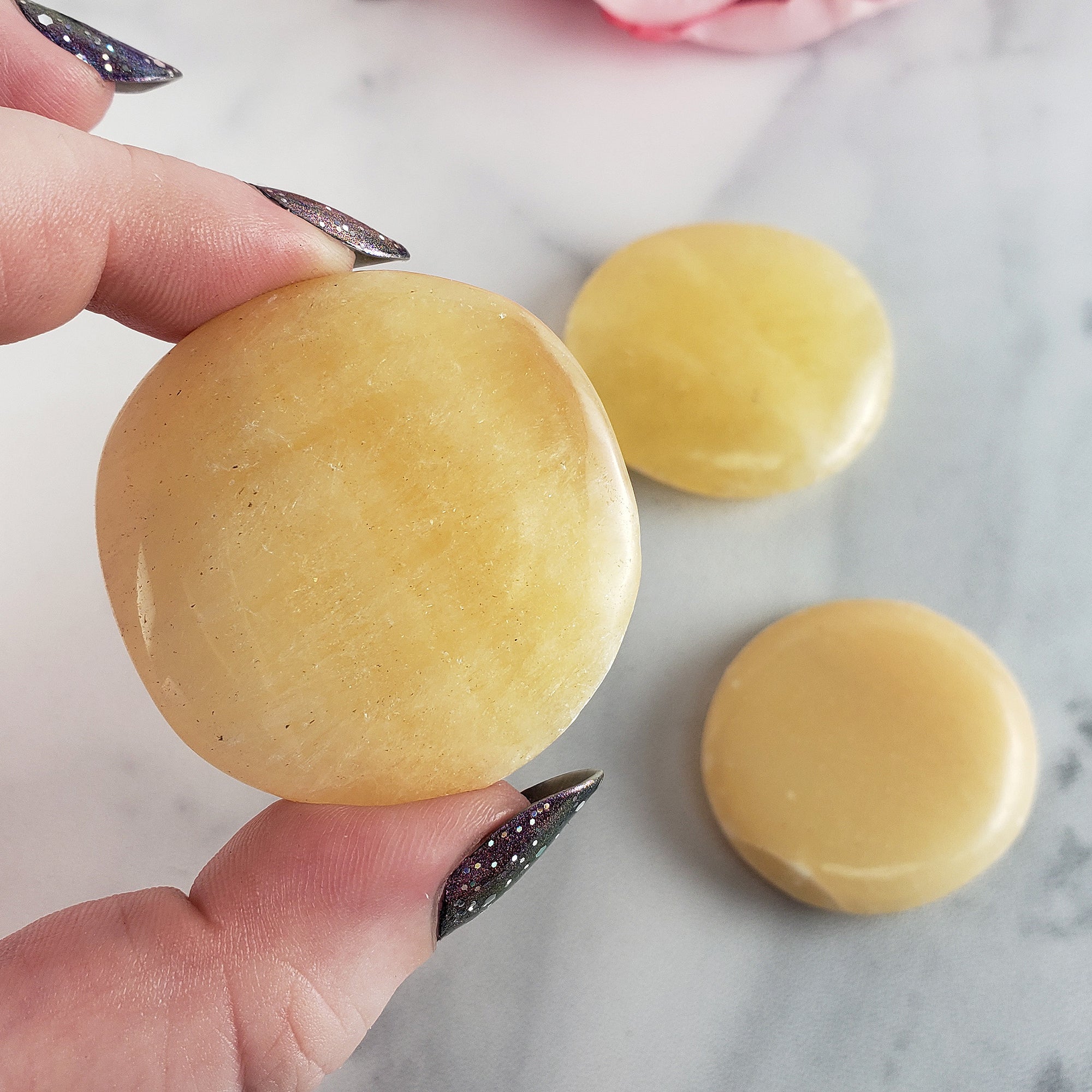 Orange Calcite Crystal Palm Stone Natural Gemstone Worry Stone Meditation Tool - Solar Plexus Chakra