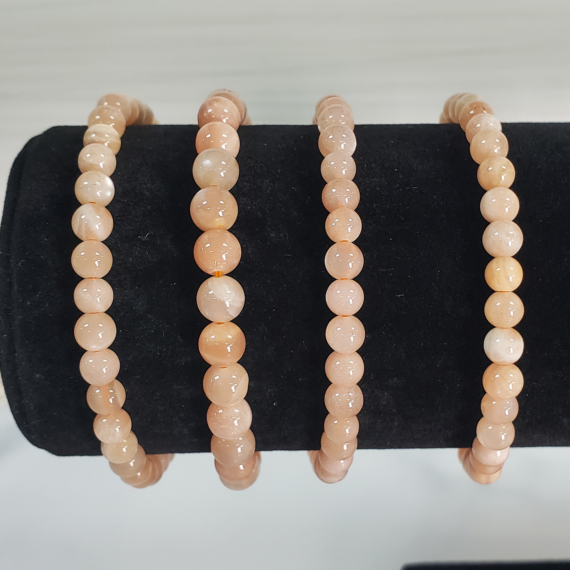 Peach Moonstone Crystal Natural Gemstone 4-6mm Beaded Bracelet - 6