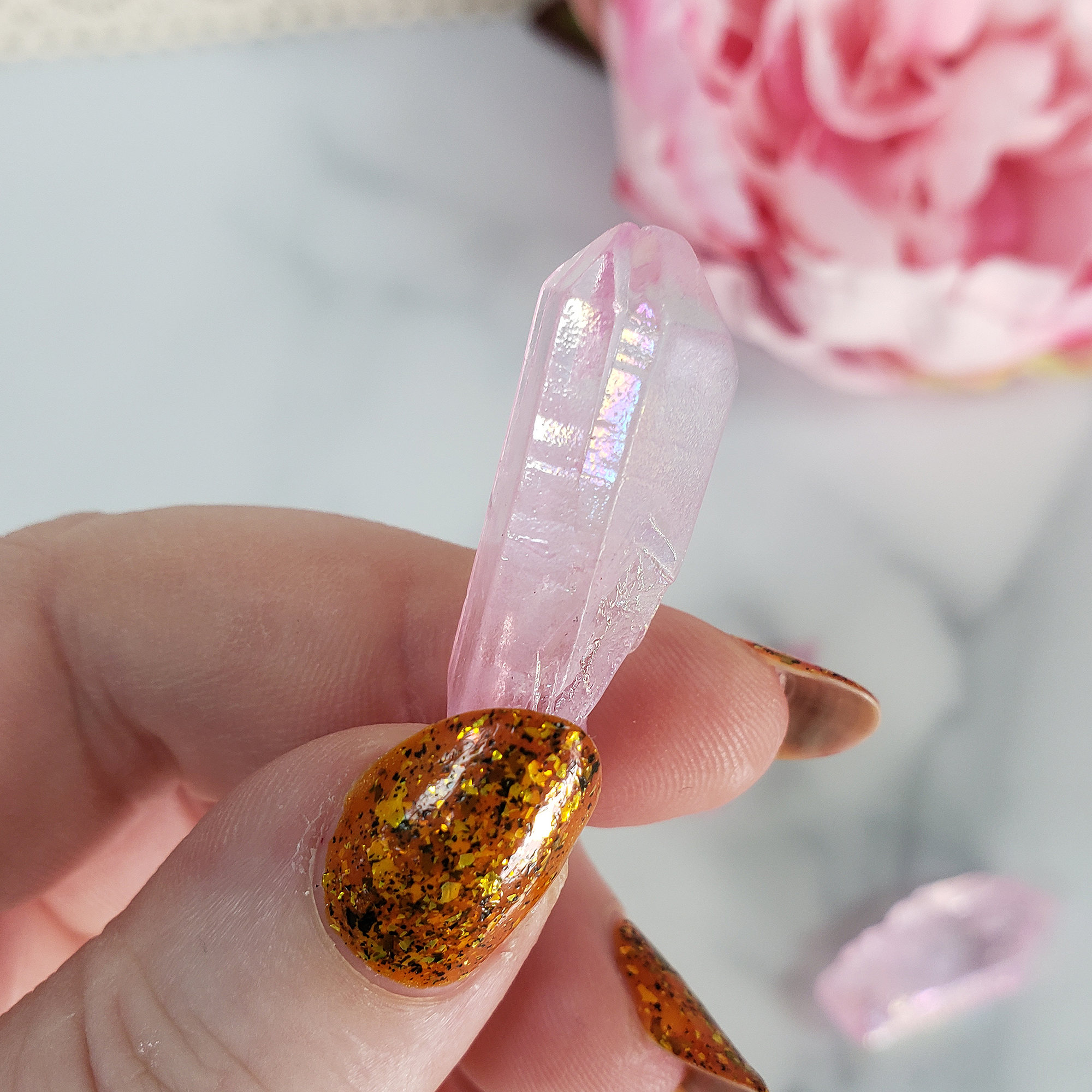 Pink Aura Quartz Crystal Rough Gemstone Point | Undrilled - 1