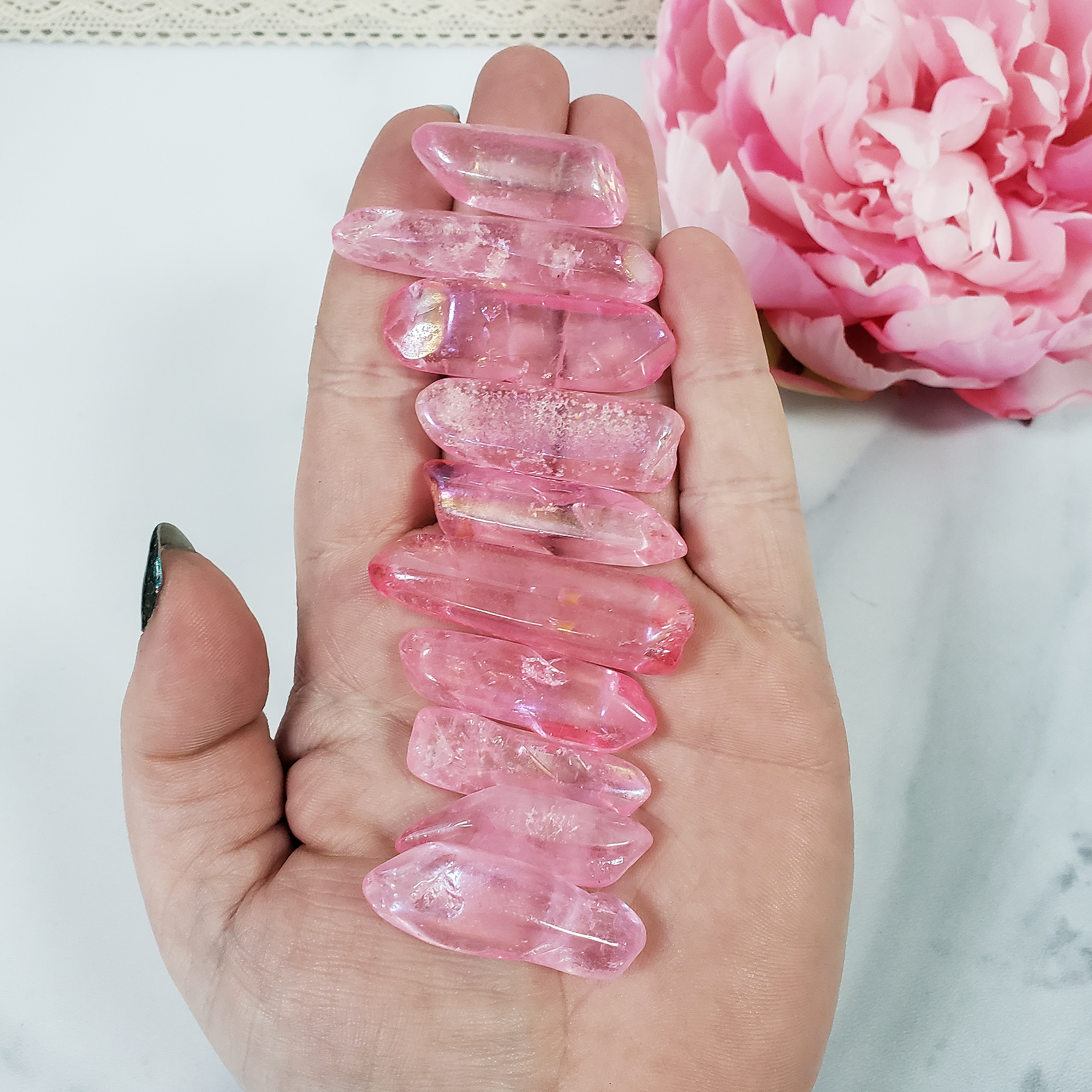 Pink Aura Quartz Crystal Semi-Tumbled Gemstone Point | Undrilled