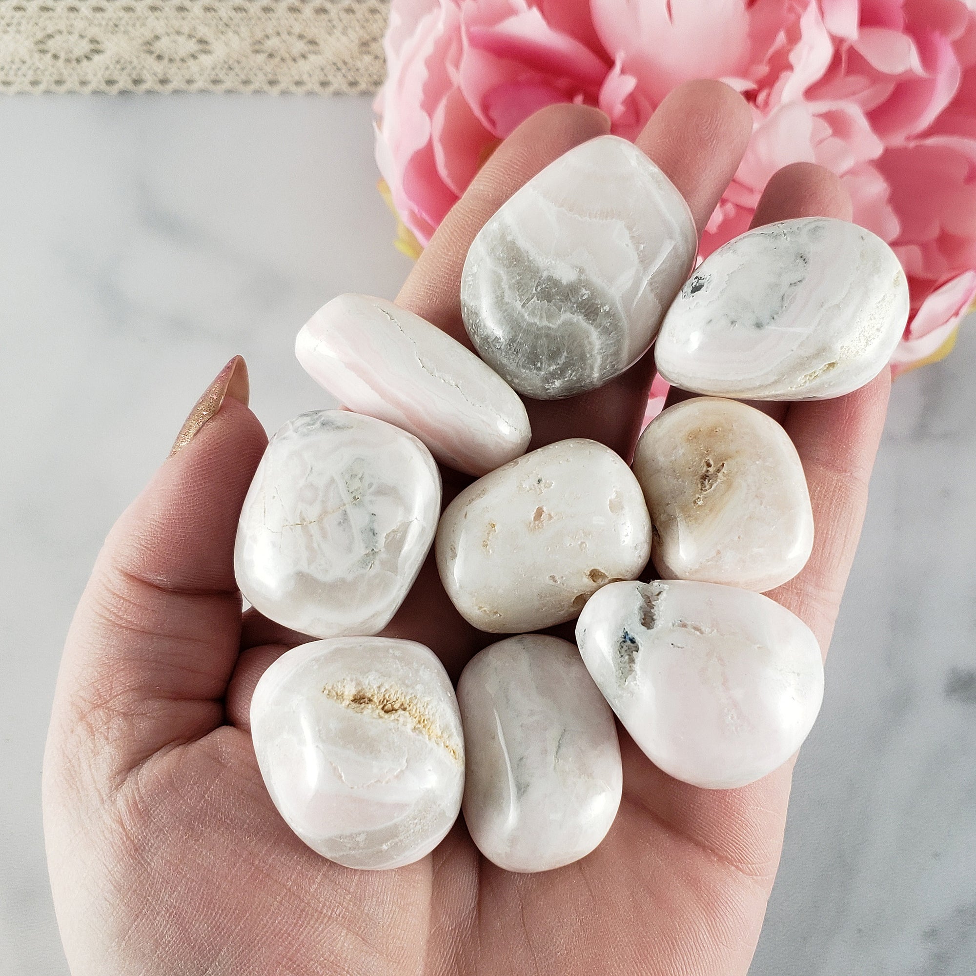 Pink Mangano Calcite Mineral Natural Crystal Tumbled Stone - 4