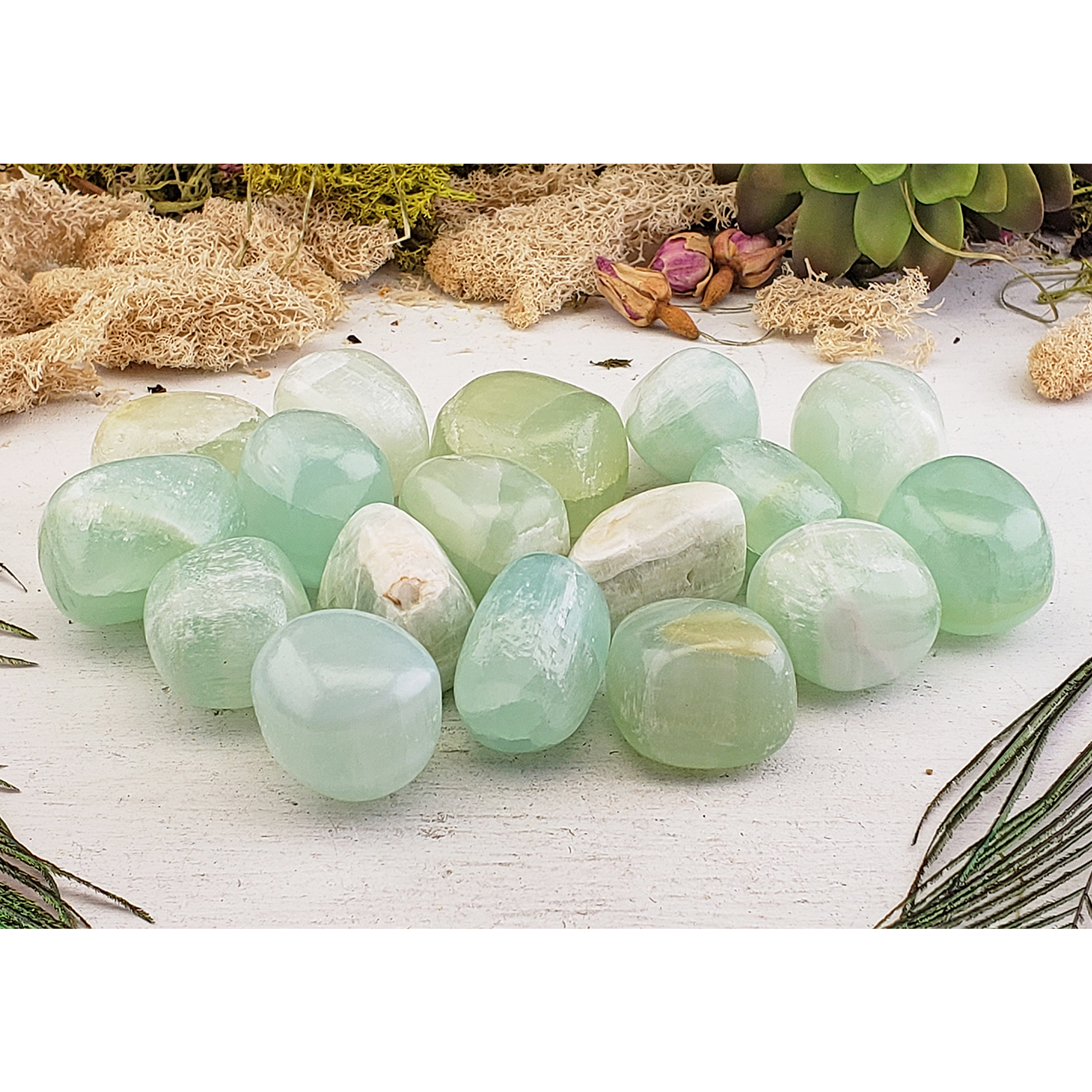 Pistachio Green Calcite Crystal Natural Gemstone Tumbled Stone - 5