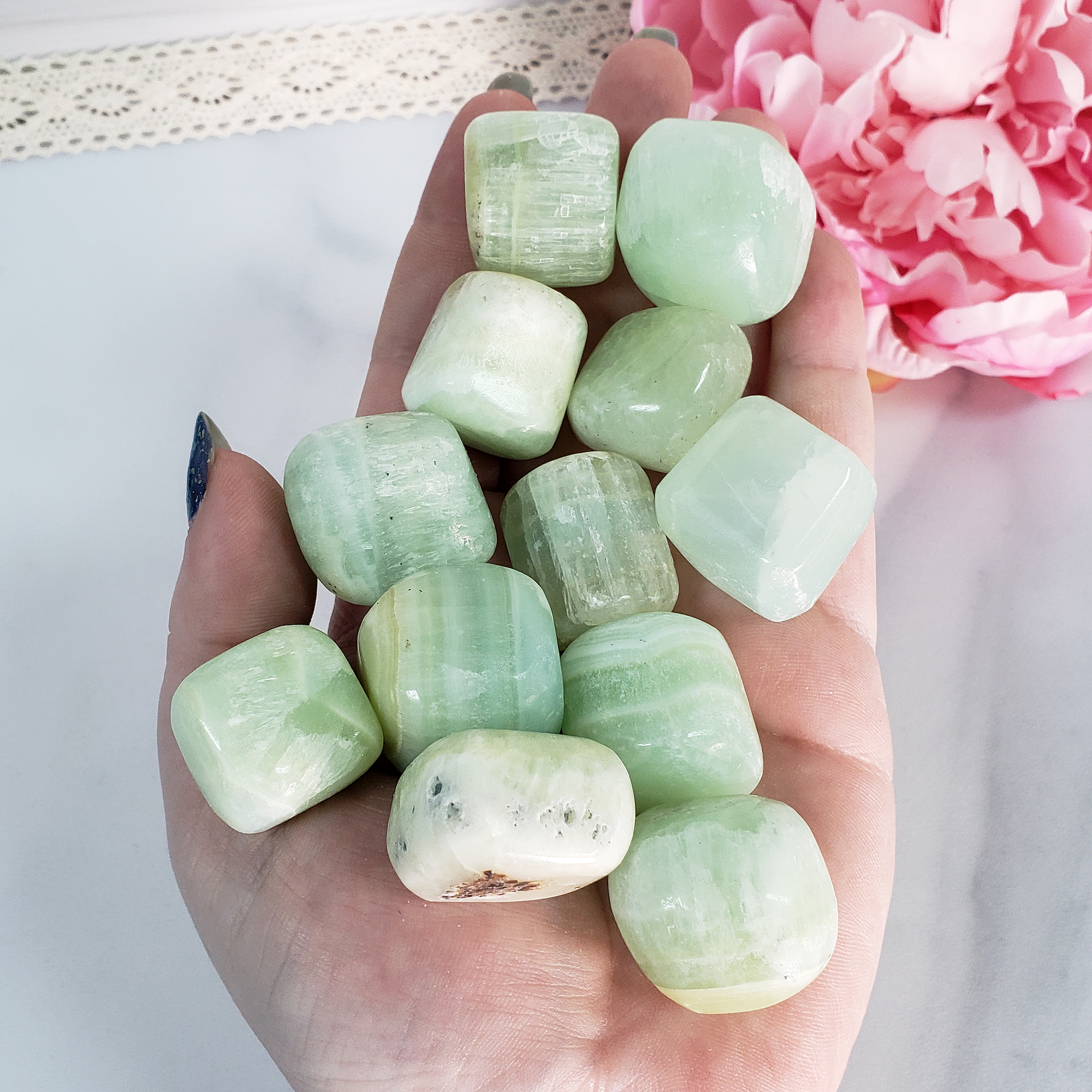 Pistachio Green Calcite Crystal Natural Gemstone Tumbled Stone - 1