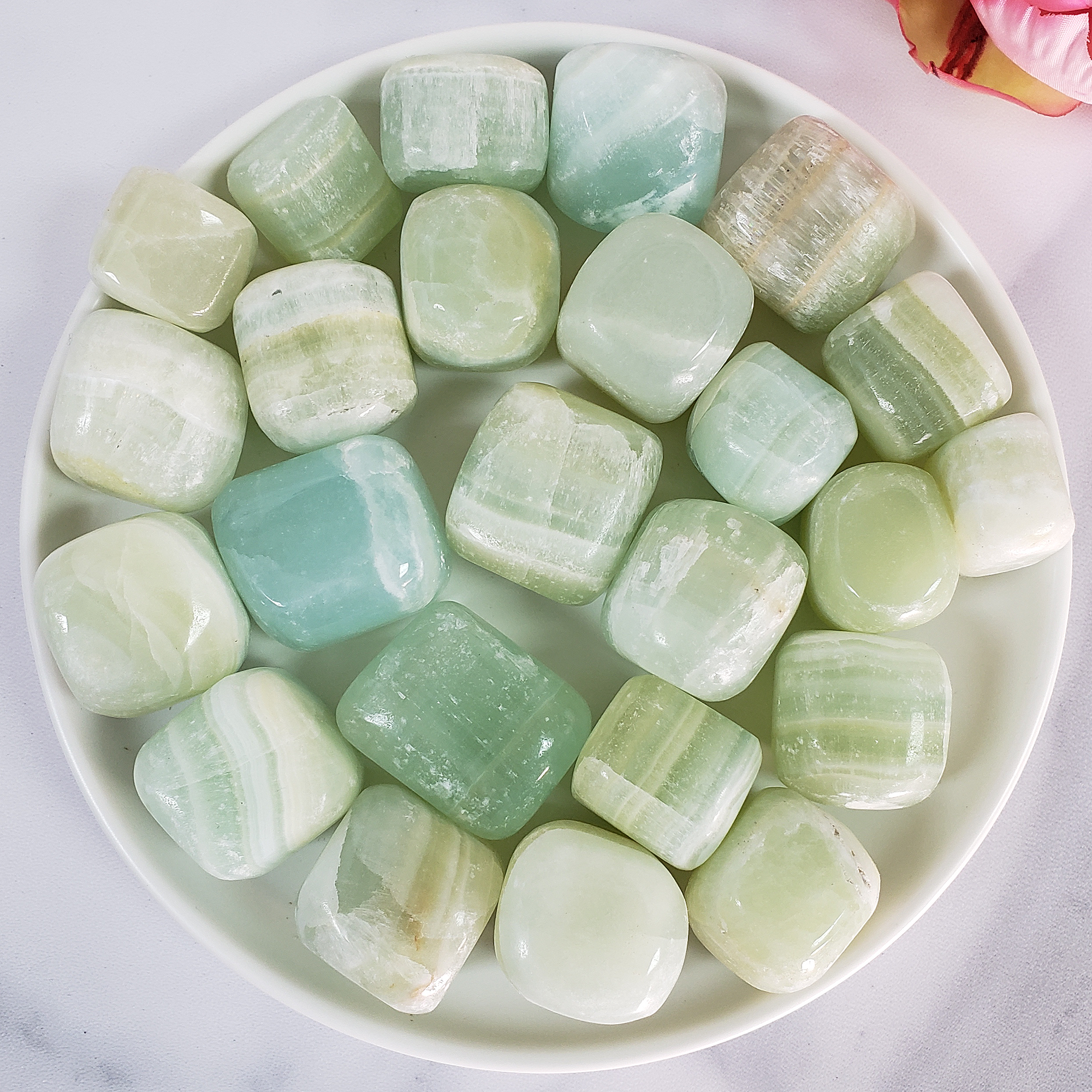 Pistachio Green Calcite Crystal Natural Gemstone Tumbled Stone - 2