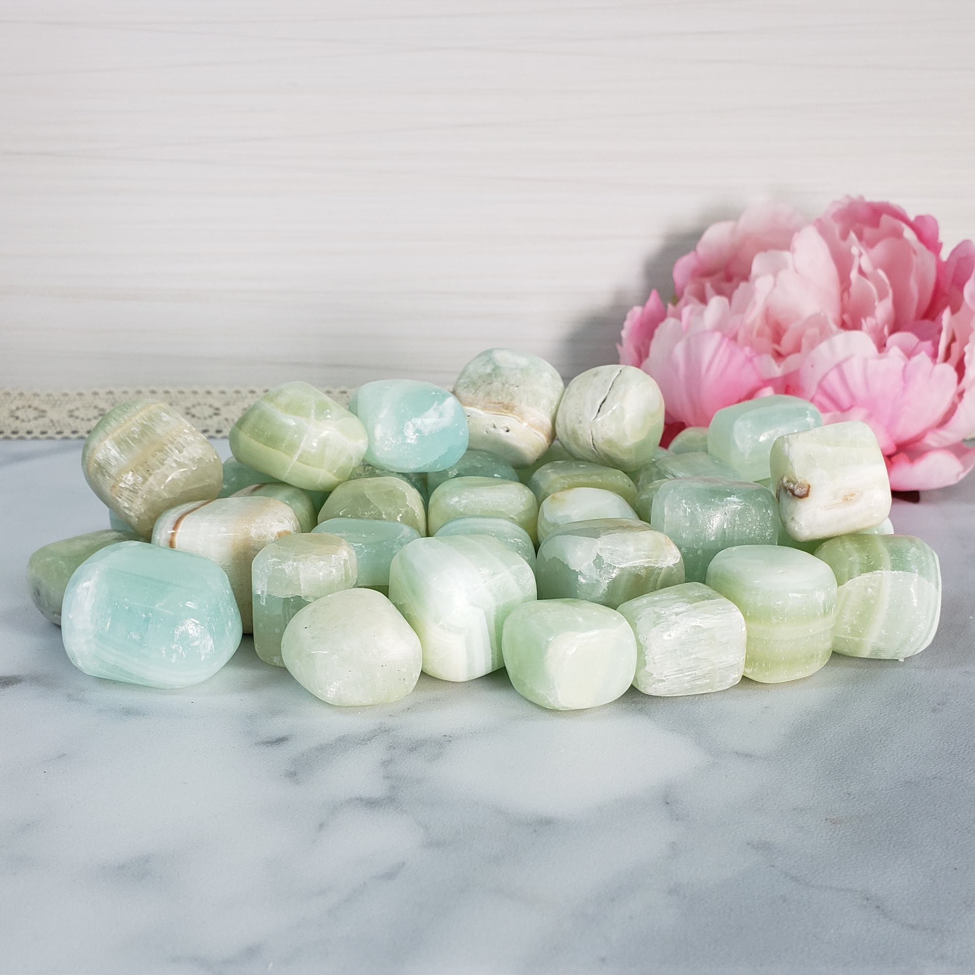 Pistachio Green Calcite Crystal Natural Gemstone Tumbled Stone - 4