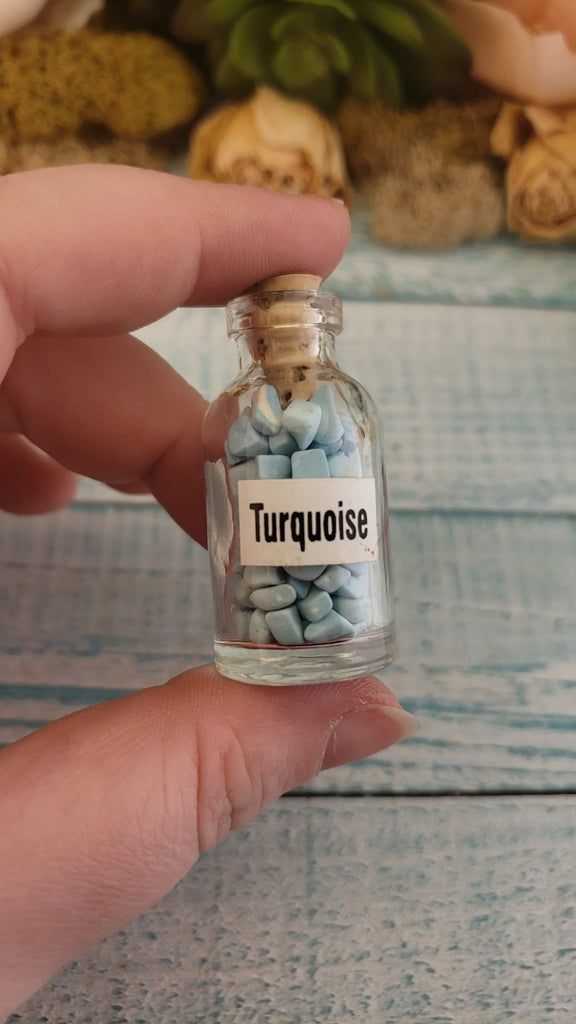 Imitation Turquoise Turquenite Blue Howlite Crystal Chips Bottle - One Bottle - Video