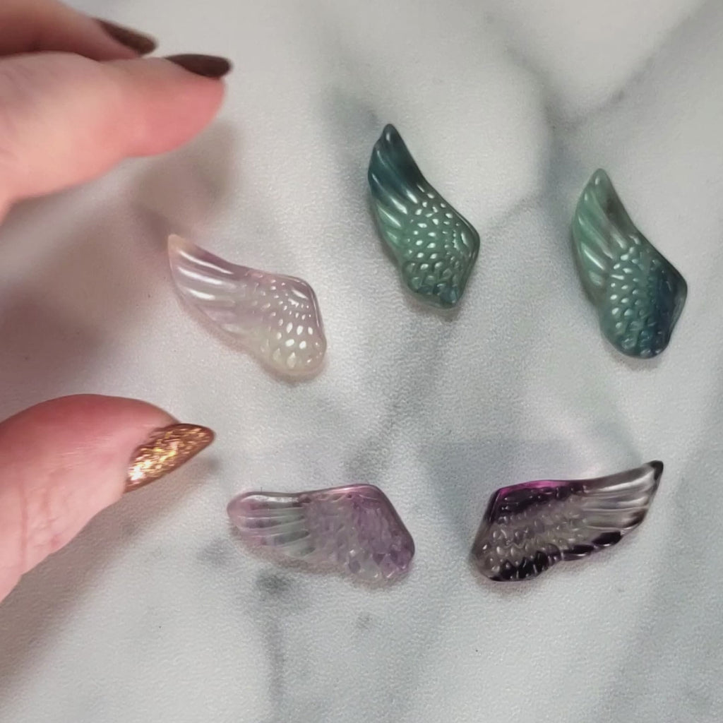 Fluorite Crystal Natural Gemstone Angel Wing Mini Carving - Video