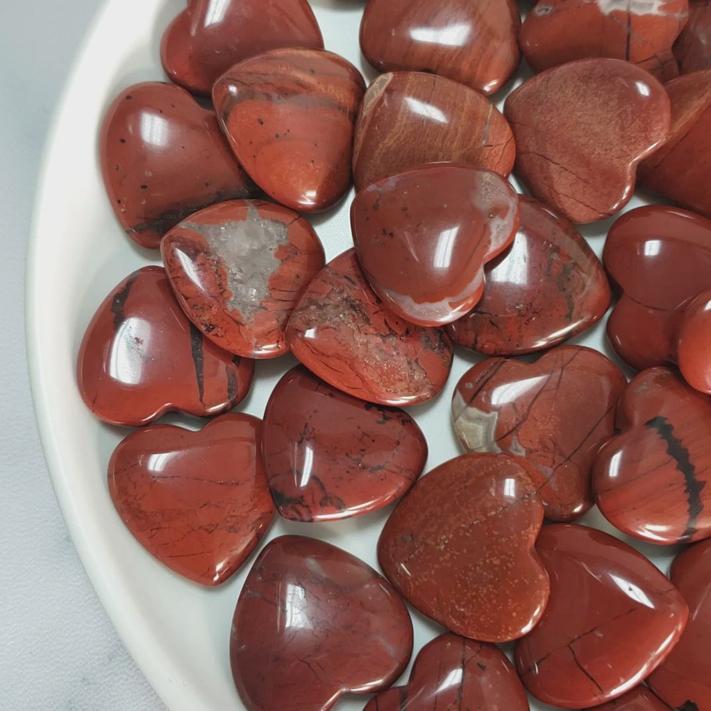 Red Jasper Stone Natural Crystal Heart Mini Carving - Video