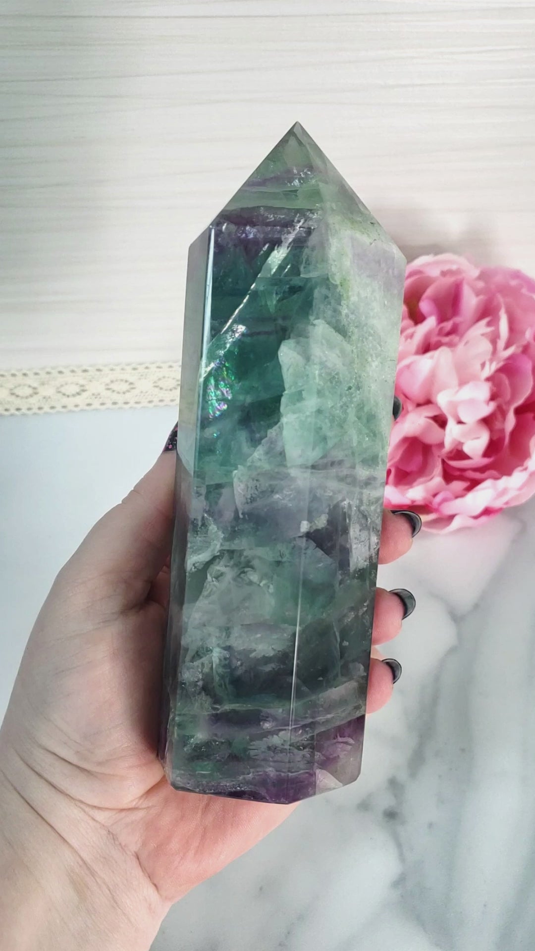 Unique Jumbo Rainbow Fluorite Crystal Tower Natural Gemstone | Memory - 7