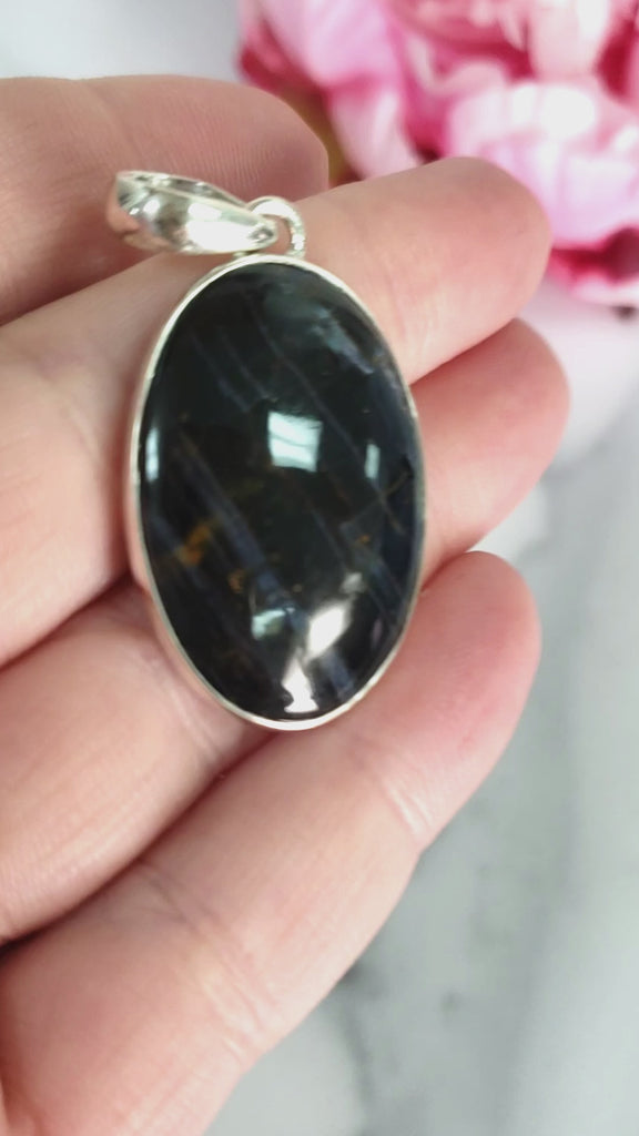 Unique Dark Blue Pietersite Stone Natural Gemstone 925 Sterling Silver Pendant - Pippin - 5