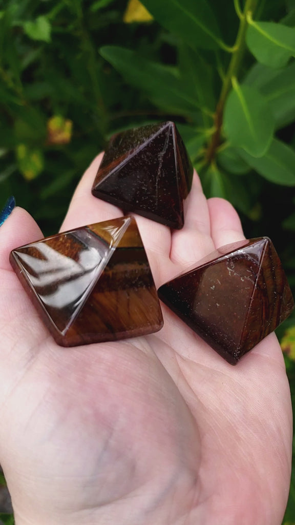 Multi Red Tigers Eye Stone Natural Gemstone Crystal Pyramid | 30-35mm - video