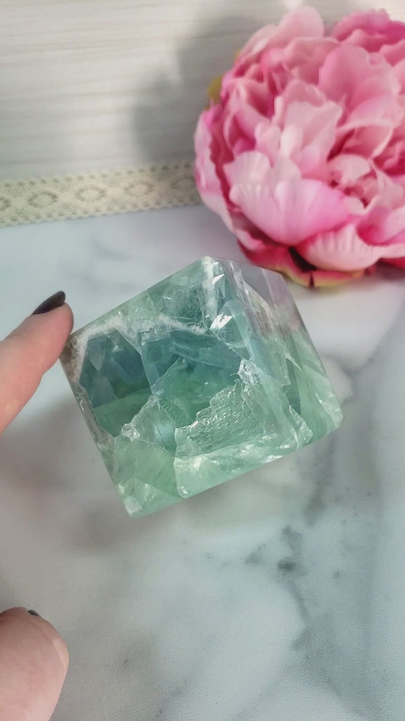 Unique Blue-Green Fluorite Crystal Cube Natural Gemstone | Anima - 3
