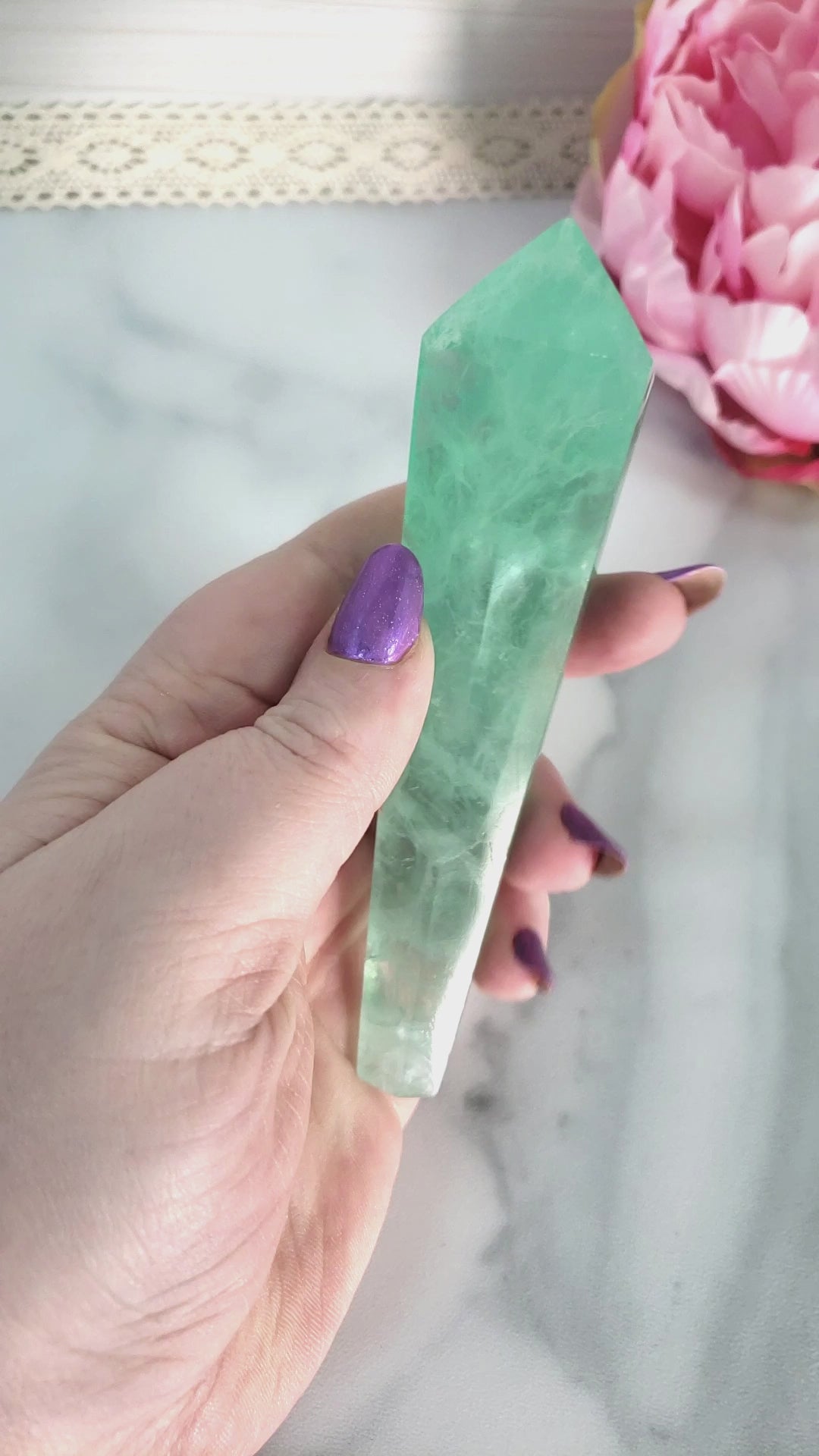 Unique Aqua Green Fluorite Crystal Wand Natural Gemstone Scepter | Kai - VIDEO