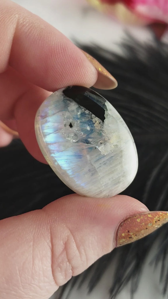 Unique 41 Carat Flashy Rainbow Moonstone Crystal Cabochon Natural High Quality Gemstone | Symphony - 2