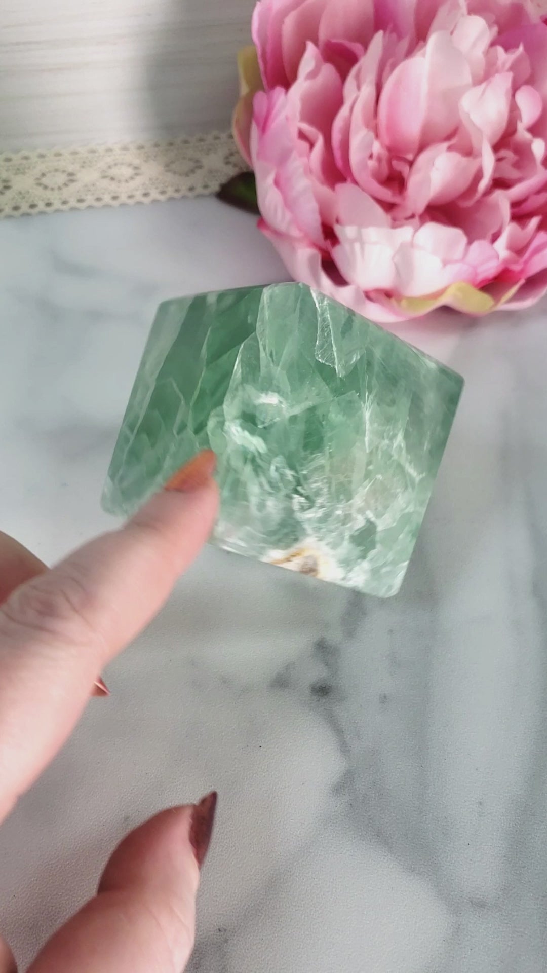 Unique Green Fluorite Crystal Cube Natural Gemstone - Cyan - 3