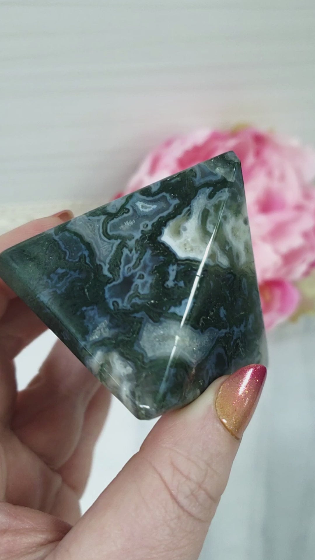 Unique Moss Agate Stone Natural Crystal Pyramid | 2 Inch Base | Prosperity - 4