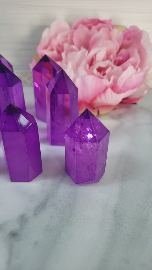 Electric Lavender Purple Aura Quartz Crystal Tower Point | Tanzine Aura Quartz Towers - 2