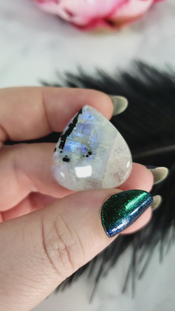 Unique 34 Carat Flashy Rainbow Moonstone Crystal Cabochon Natural High Quality Gemstone | Melody - 2