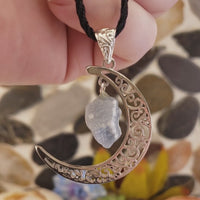 Angelite Crescent Moon Gemstone Pendant Necklace - Video