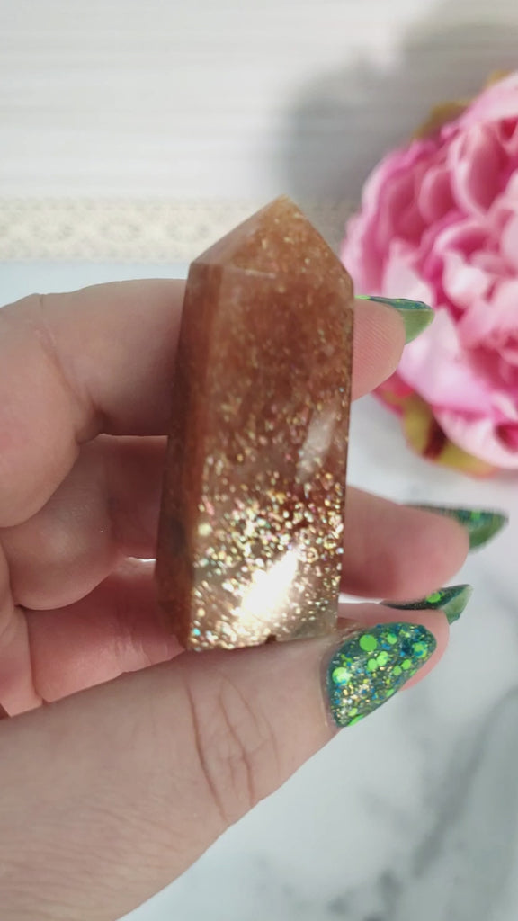 Unique Small Confetti Sunstone Natural Crystal Tower Point - Mapatar - Video