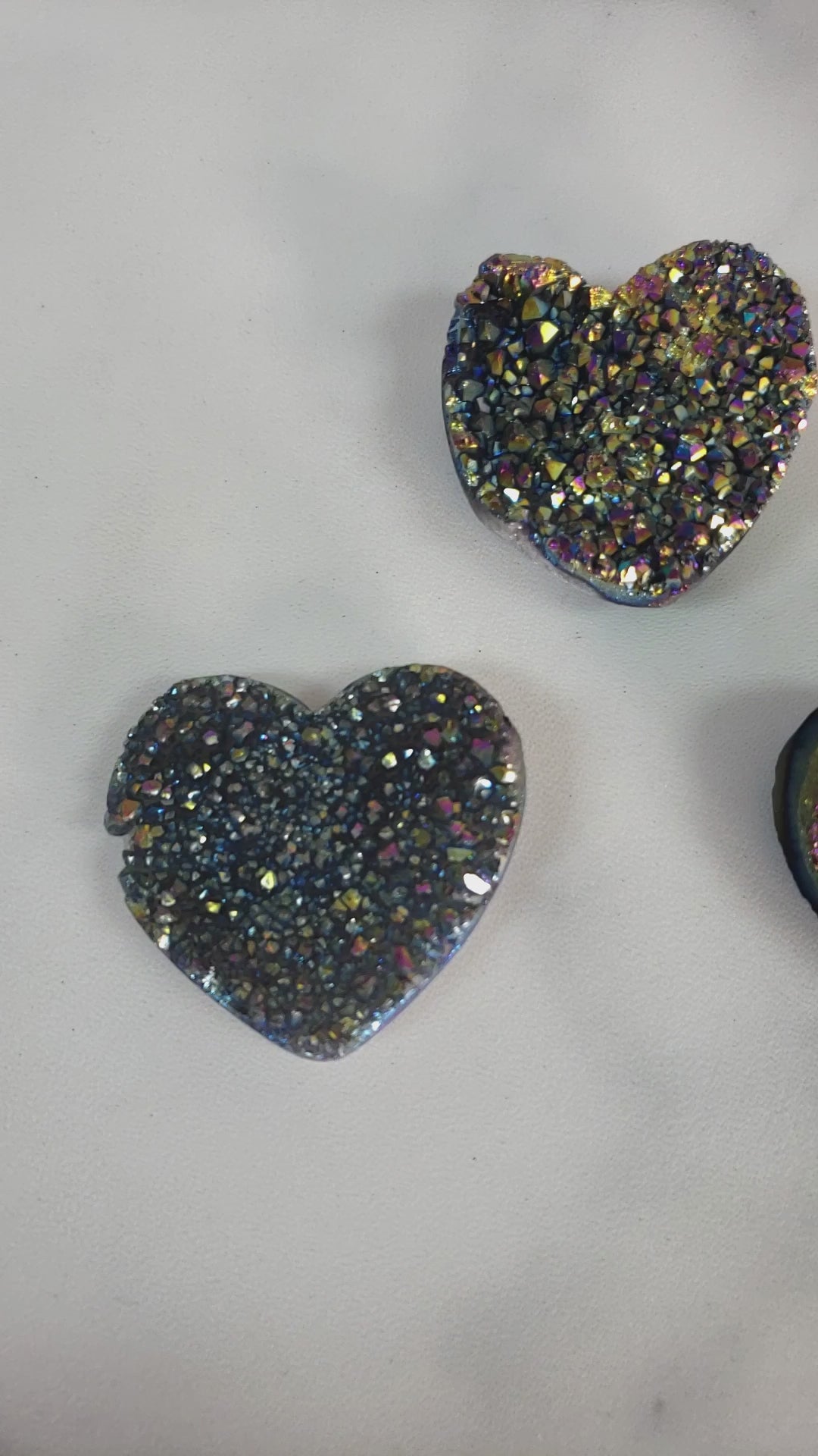 Titanium Rainbow Aura Quartz Crystal Druzy Heart Shaped Carving - 3