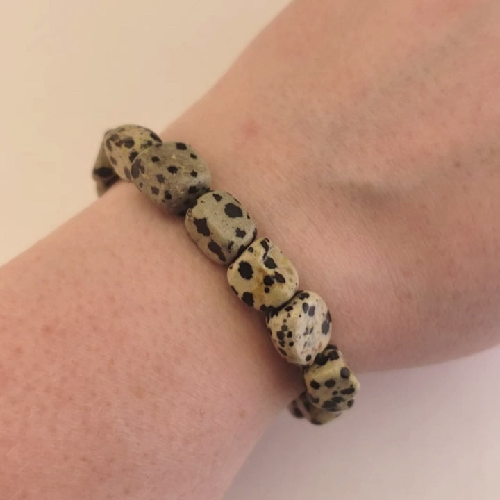 Dalmatian Jasper Gemstone Nugget Stretch Bracelet - Video