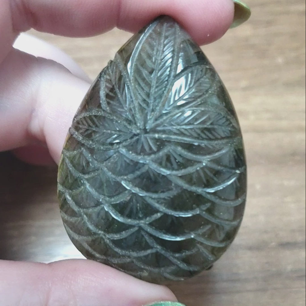 Unique 95 Carat Labradorite Cabochon Natural Gemstone Carving - Pineapple - Video