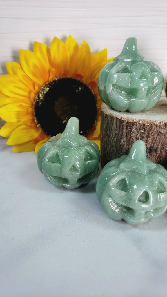 Green Aventurine Crystal Carving Natural Gemstone Jack-O-Lantern | Good Luck Pumpkin - Halloween Decor