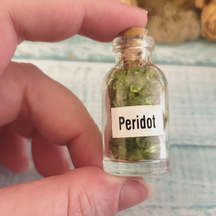 Peridot Natural Crystal Chips Bottle - One Bottle - Video