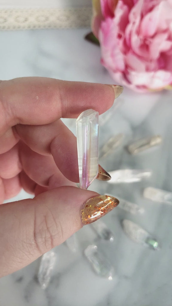 Angel Aura Quartz Crystal Semi-Rough Gemstone Point | Undrilled - 3