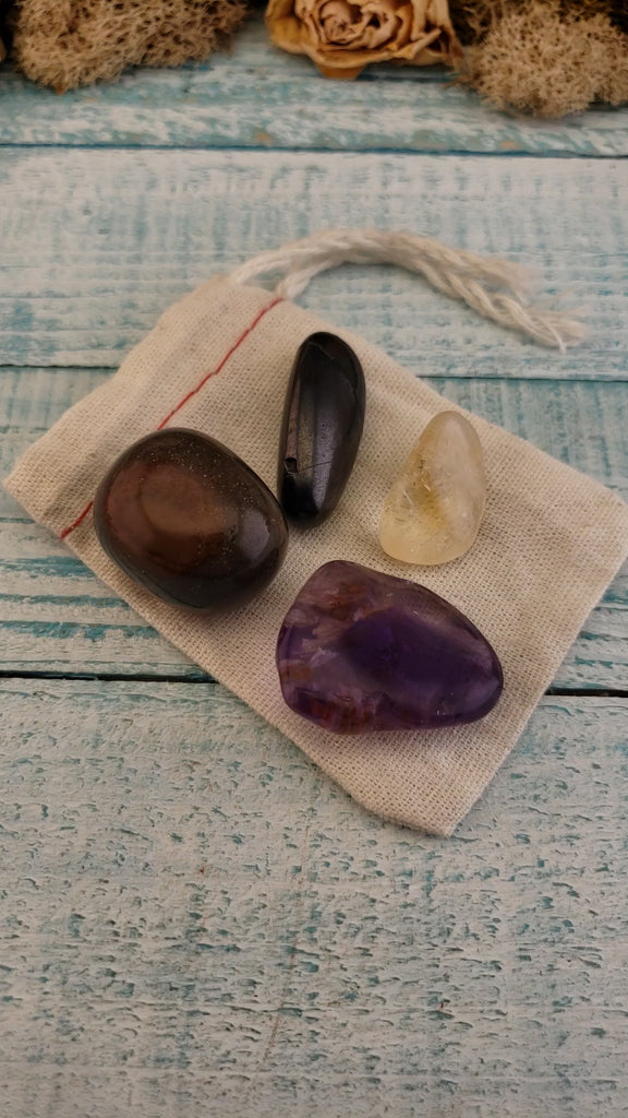Psychic Protection - Set of Four Tumbled Stones with Pouch - Video