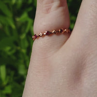 10k Rose Gold Ruby Gemstone Floral Stacking Ring - Size 7 - Video