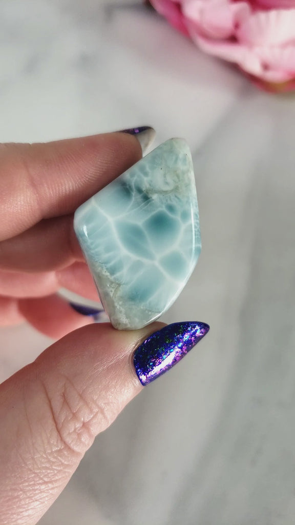 Unique High Quality Larimar Stone Natural Blue Pectolite Crystal Polished Freeform Tumbled Stone | 86 Carats | Circe - 2