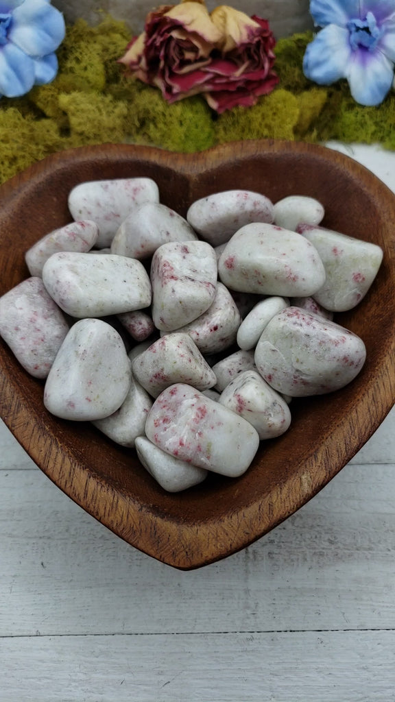 Cinnabarite stones in heart-shaped bowl