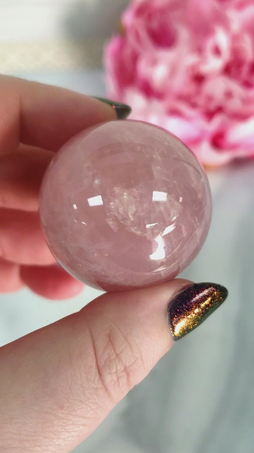 Unique Rose Quartz Crystal Sphere Natural Gemstone Orb | 37mm | Tiara - 3