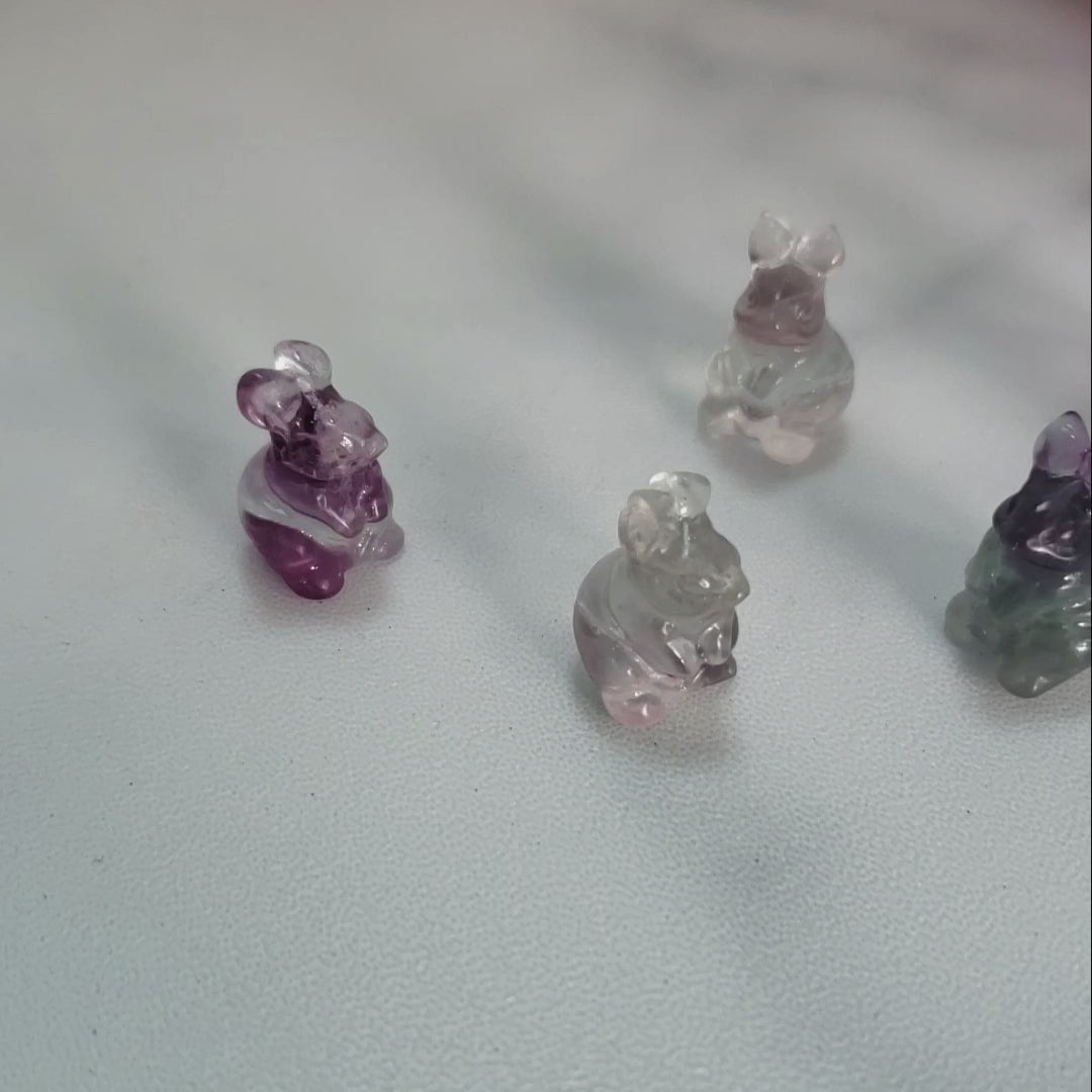 Fluorite Crystal Natural Gemstone Bunny Rabbit Mini Carving - Video