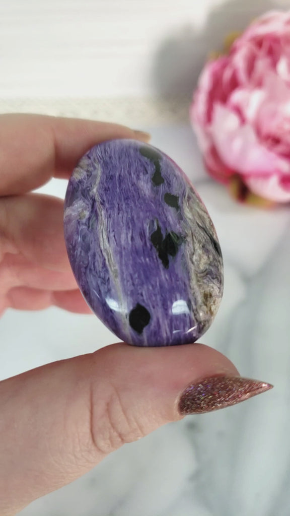 Unique Charoite Stone with Tokkoite Natural Crystal Palm Stone for Meditation | Anima - 4