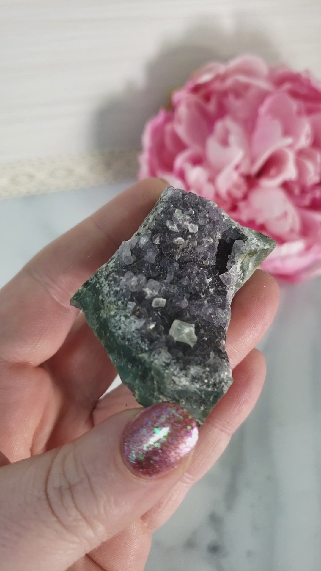 Unique Druzy Amethyst with Gypsum Crystal Cluster Natural Gemstone | Wisdom - 2